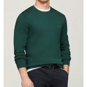 Tommy Hilfiger Signature‎ Cotton Sweater Sz M New Green Crew Neck Preppy Church